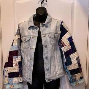 Quilt Sleeve Denim Jean Jacket